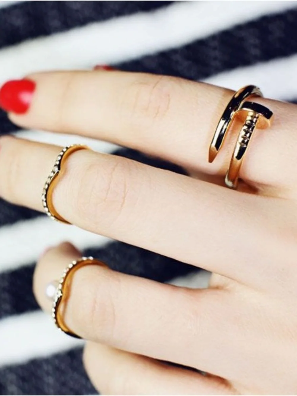Generic Rose Gold Stainless Steel Nail Cuff Ring